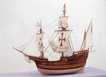 A Santa Maria (fa) 1:20-as méretarányú kötélzett modellje (lásd még: 3225)