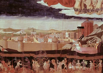 A kárhozottak a pokolban, „A Szűz megkoronázása“ című műből, befejezve 1454-ben (részlet a 57626. műből)