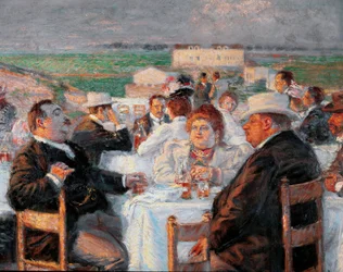 Nagy és vékony részlet egy elhízottakat ábrázoló festményről - Rico della Leonessa (Oroszlán) festménye (1865-1921) 1899, olaj, vászon - Róma Galleria d