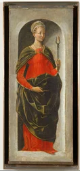 Szent Apollónia, a Szent Vincent Ferrier oltár jobb oldali oszlopa, amelyet Francesco Cossa festett Bologna számára, és Ercole di Roberti fejezte be ...