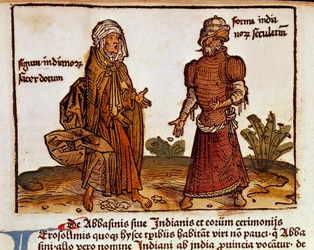 Az albán viseletek leírása: egy pap és egy laikus oldal a „peregrinatio in terram sanctam”” útikönyvből, Bernard of Breydenbach (Breidenbach) (1454-1497) szentföldi zarándoklata után Erhard Reuwich nyomataival illusztrálva