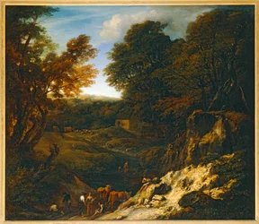 Tájkép pásztorral és csordákkal egy tó partján - Paysage avec bergers et troupeaux au bord d