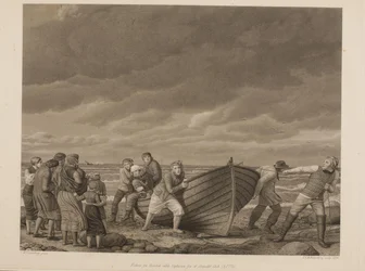 A hornbeki halászok kimentik a kapitányt egy elakadt hajóról (A.1775)