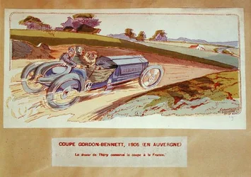 A Leon Thery által vezetett Richard-Brasier autó az 1905-ös Auvergne-i Gordon-Bennett versenyen, 1910 körül (színes litográfia)