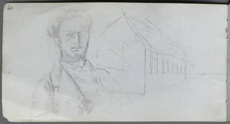 Vázlatfüzet, 99. oldal: Study of Figure, Building.