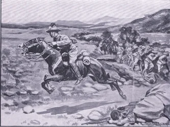 A testőr elfogása: Batemans hadnagy merész rajtaütés, illusztráció az After Pretoria: The Guerilla War, 1902-ből