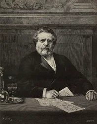 Giosue Carducci (1835-1907), olasz költő és író, 1906-os Nobel-díjas, Ernesto Mancastroppa metszet Vittorio Corcos festményéből, L
