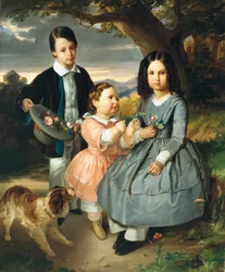 Gyermek csoportportré, Moser, Ernst Christian (1815-1867). Olajfestmény