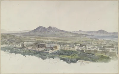 Kilátás Nápolyból Pompejivel a Vezúv felé