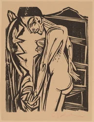 Női akt a kabinet előtt, 1916.