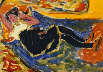 nő fekete harisnyával; Fekete harisnyás nő (Die Schwarze Grete), 1908-2009 körül (olaj, papír, vászonra fektetve)