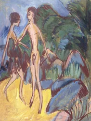 Fiatal férfi és meztelen lány a tengerparton, 1913