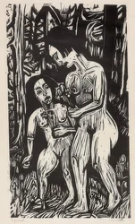 Két meztelen lány virágokkal az erdőben. 1923