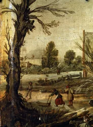 Tél, részlet (Winter). Esalas van de Velde (1591-1630) festménye. Olaj, fa, 37,5 x 35,5 cm