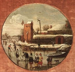 Téli táj korcsolyázókkal (panel)