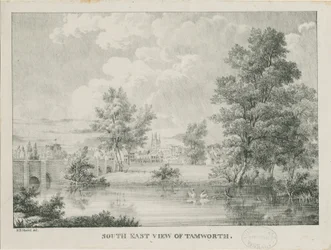 Tamworth – Távoli kilátás délről: litográfia, nd [1796-1865]