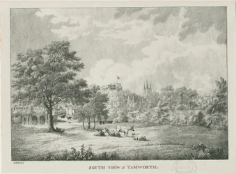Tamworth – Távoli kilátás délről: litografált, nd [1796-1865]