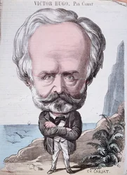 Victor Hugo (1802-85) a Jersey-sziklán, 1867 (színes metszet)