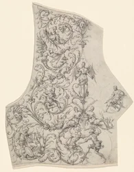Egy parádés páncélzat hátlapja, 1557 körül (tollal és tussal készült rajz)
