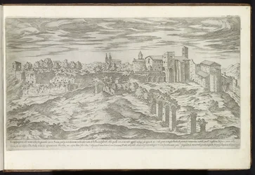 Monte Celio te Róma Bouwwerken uit de oudheid (sorozat címe) Stefano Du Perac Parisino Róma ókorának maradványait gyűjtötte össze és portrékat perspektívában (sorozat címe a tárgyon)