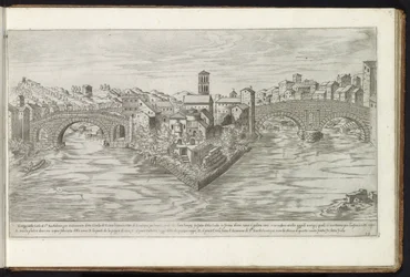 Tibereiland te Róma Bouwwerken uit de oudheid (sorozat címe) Az ókori Róma maradványait Stefano Du Perac Parisino gyűjtötte össze és fényképezte perspektivikusan (a sorozat címe a tárgyon)