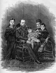 Az orosz császári család portréja 1881-ben: III. Sándor cár (1845-1894) és Mária Fjodorovna (vagy Fjodorovna vagy Fedorovna) (Mary Sophie Dagmar