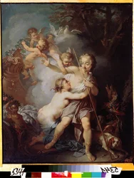 "Vénusz és Adonisz" (Vénusz és Adonisz) Etienne Jeaurat (1699-1789) festménye 1750 körül Moszkva, Puskin Múzeum