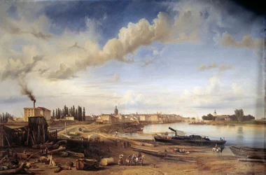 Chalons sur Saone (Chalons-sur-Saone) városa. Etienne Raffort festménye (1802-1895)