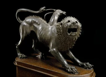 Etruszk művészet: Bellerophón által megsebesített arezzói kiméra - Bronzszobor, Kr. e. 400-350 - Firenzei Régészeti Múzeum - Magasság 65 cm
