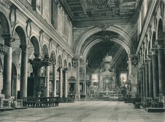Az Ara Coeli Santa Maria-bazilika belseje a Capitolium-dombon, Róma, Olaszország, 1927