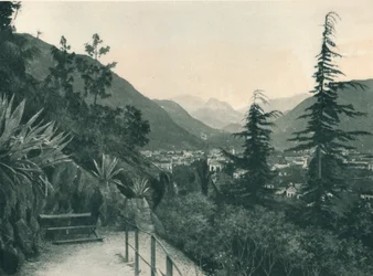 Bolzano városának kilátása, Dél-Tirol, Olaszország, 1927