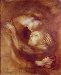 A beteg gyermek olaja kartonon, Eugene Carriere (1849-1906) 19. századi nap. 0,65x0,54 m Párizs, Orsay Múzeum