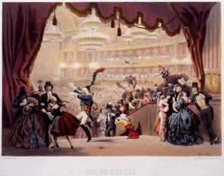 A párizsi Opera de la Rue Le Peletier maszkbálja Ezt a bált Grand Veglione-nak hívták. Eugene von Guerard litográfiája (1811-1901) 19. századi Párizs, Musee Carnavalet