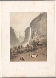 Piknik a Staubbach-vízesésre néző kilátással Le Staubbach (cím a tárgyon) La Suisse et la Savoie (sorozat címe) Arcok Svájcban és Savoyában (a sorozat címe a tárgyon)