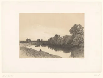 Folyami táj halászokkal az esti fényben Festői tájak (sorozat címe) Croquis pittoresques (sorozat címe az objektumon)