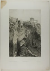 Tivoli: Vesta és Szibilla templomai, valamint a Neptunusz barlangjának romjai, tizenkilencedik lemez az Italie Monumentale et Pittoresque-től
