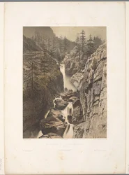 Zicht op de Bérard-waterval A Cascade de Bérard általános képe (cím a tárgyon) Gezichten in Zwitserland, Savoy in Tirol (sorozat címe) Svájc, Savoy és Tirol (sorozat címe a tárgyon)