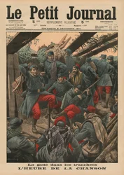 Boldog buli a lövészárkokban, Song Time, előlapi illusztráció a „Le Petit Journal”-ból, melléklet ábra, 1914. december 6