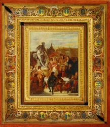 Puget a versailles-i kertekben bemutatja Croton Milon szobrát XIV. Lajos királynak ...