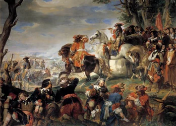 Az Augsburgi Liga háborúja (1689-1697): „” A marsaille-i csatát Nicolas Catinat de La Fauconerie (1637-1712) marechal nyerte meg, 1693. 10. 04. (győzelem Savoyai Victor-Amedee piemonti csapatai felett segíti Jenő herceget)” Eugene Dever festménye