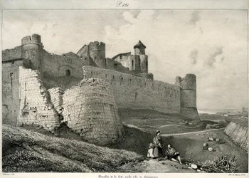 Carcassonne, városfal, súlyosan megrongálódott