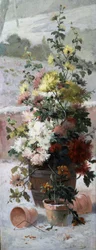 Szezonális virágok - tél. Eugene Henri Cauchois (1850-1911) festménye. Magángyűjtemény.