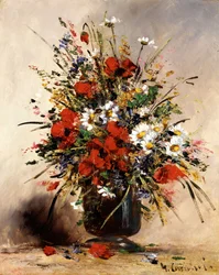 Vadvirágok vázában. Eugene Henri Cauchois (1850-1911 francia) festménye Magántulajdon.