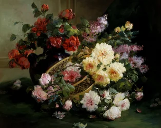 Romantikus virágok. Eugene Henri Cauchois (1850-1911) festménye Magángyűjtemény.