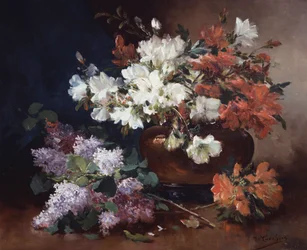 Csendélet lilával. Eugene Henri Cauchois (1850-1911) festménye Magángyűjtemény.