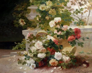 Rózsakosár. Eugene Henri Cauchois (1850-1911) festménye Magángyűjtemény.