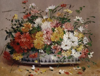 Cserepnyi nyári virág (százszorszép). Eugene Henri Cauchois (1850-1911) festménye Magángyűjtemény.