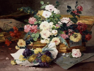Nizzai rózsák. Eugene Henri Cauchois (1850-1911) festménye Magángyűjtemény.