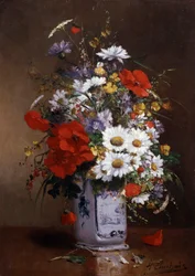 Váza pipacsokkal és százszorszépekkel. Eugene Henri Cauchois (1850-1911) festménye Magángyűjtemény.