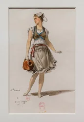 A Korrigane. Charles-Marie Widor balettje, jelmezmodell. 1880, toll, akvarell és gouache papíron.